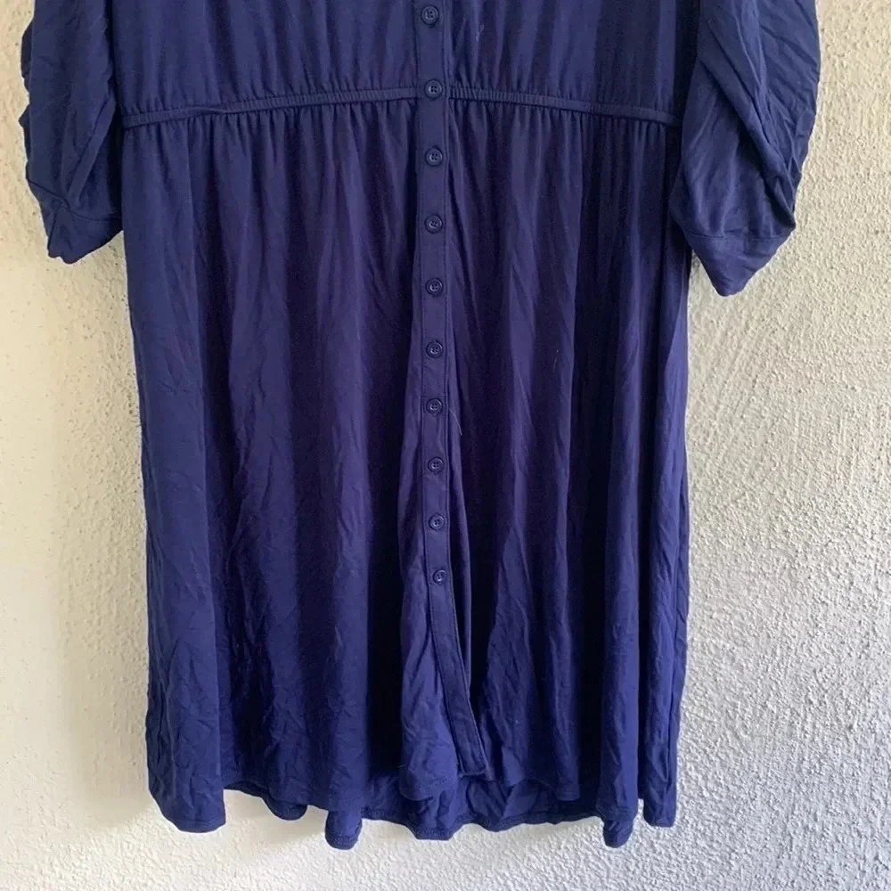 Torrid Jersey Knit Shirt Dress Blue Button Front 3/4 Sleeves Knee Size 1X - Picture 4 of 6